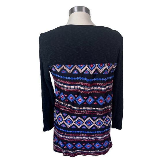 Max Jeans Small Black Top Geometric Print on Back Long Sleeve Cotton Blend - Picture 2 of 6